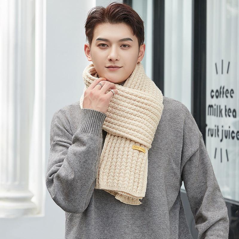 Men's And Women's Solid Colour Woollen Long Warm Knitted Scarf - Nioor