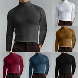 Autumn And Winter High Neck Long Sleeve T-shirt Men's Base Comfortable Solid Color Top - Nioor