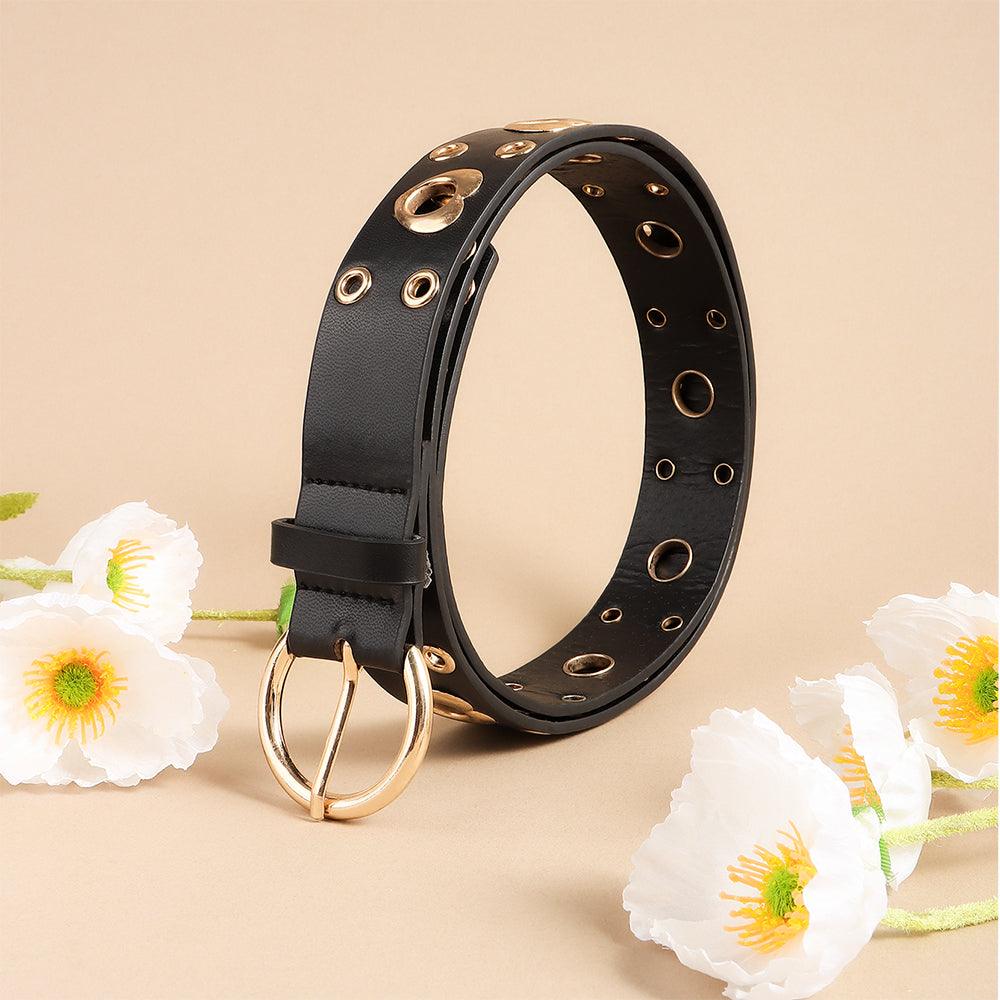 Sexy Punk Style Metal Air Eye Belt For Women With Jeans Skirt Hip Hop Heart Cutout Black Belt - Nioor