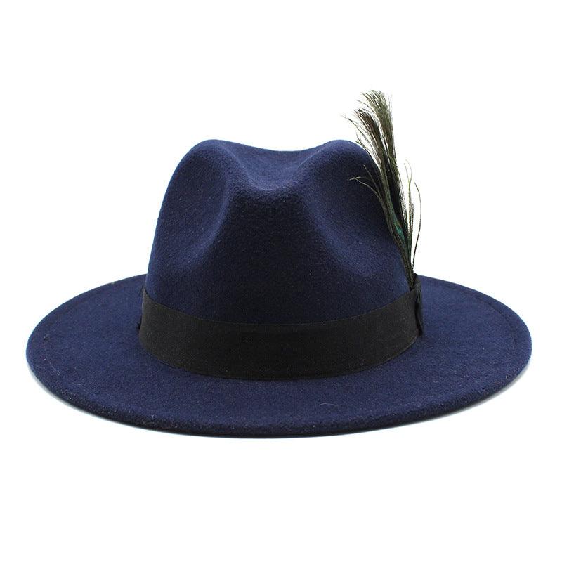 Women's Woolen Big Brim Peacock Feather Casual Sun Hat - Nioor