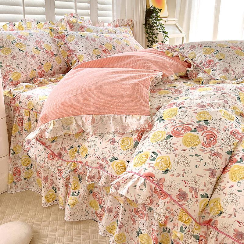 Bed Skirt Model Cotton Bedding Four-piece Set Sheet Quilt Cover - Nioor