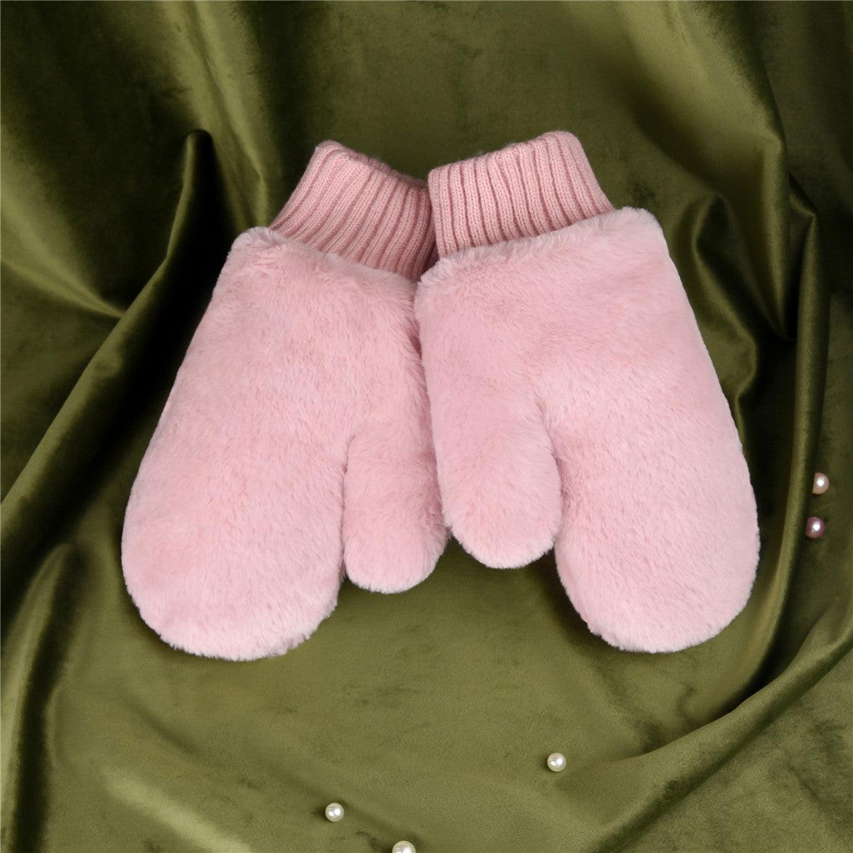 New Candy-colored Rabbit Plush Halter Gloves - Nioor