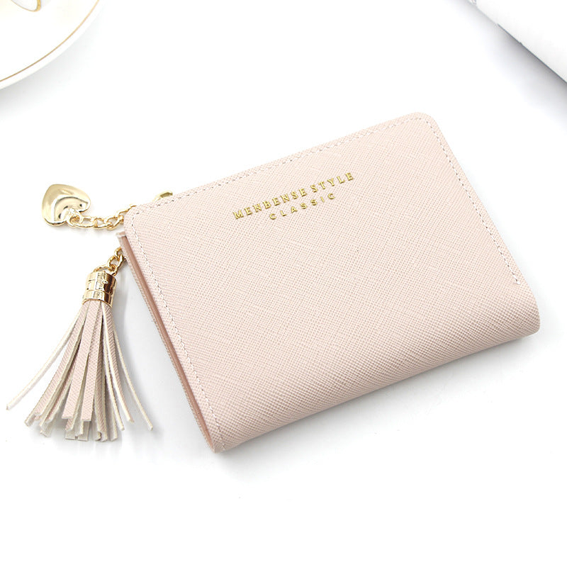 Short Style Women's Zipper Purse Solid Color Tassel Simple