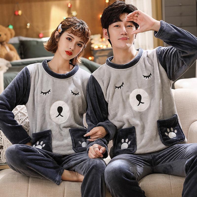 Couples Warm And Velvet Thickened Flannel Home Service Pajamas Set - Nioor