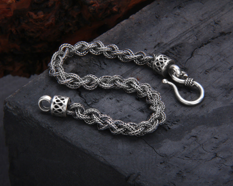 S925 Sterling Silver Distressed Woven Twisted Bracelet