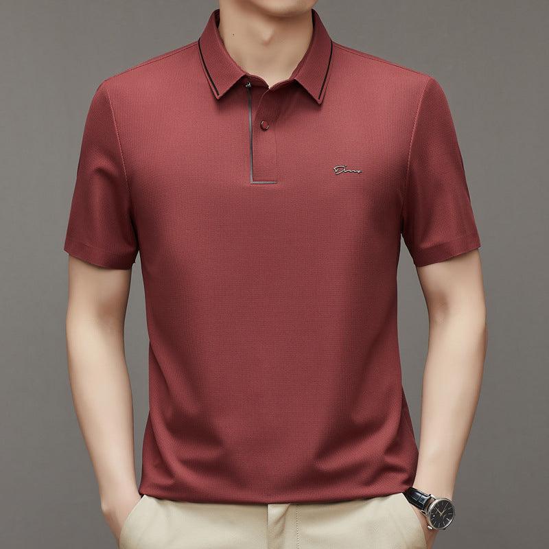 Male Middle-aged Red Short Sleeved T-shirt - Nioor