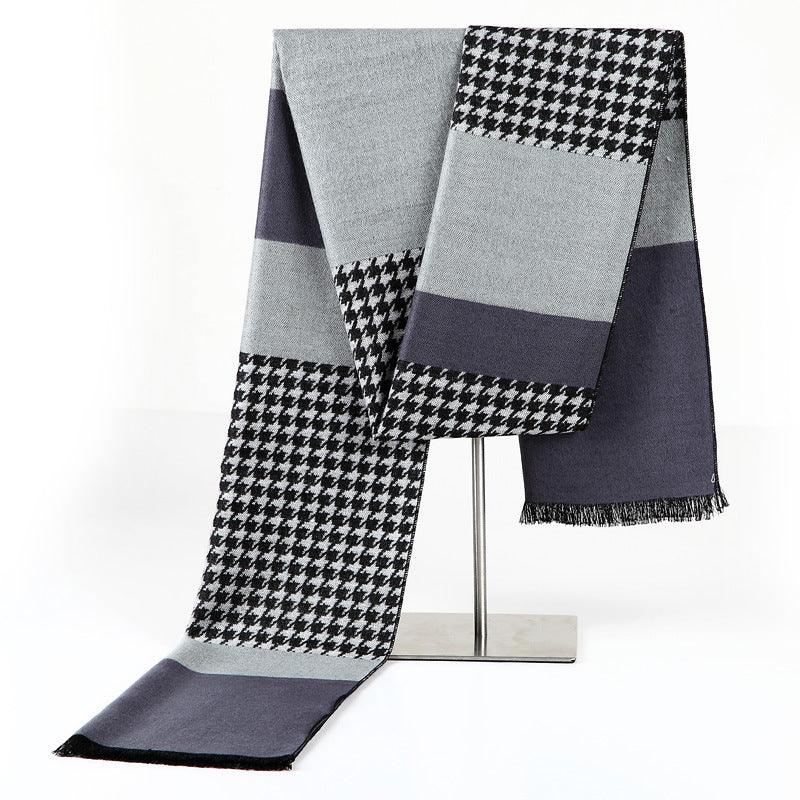 Fall Winter Men Student Plaid Minimalist Houndstooth Scarf - Nioor