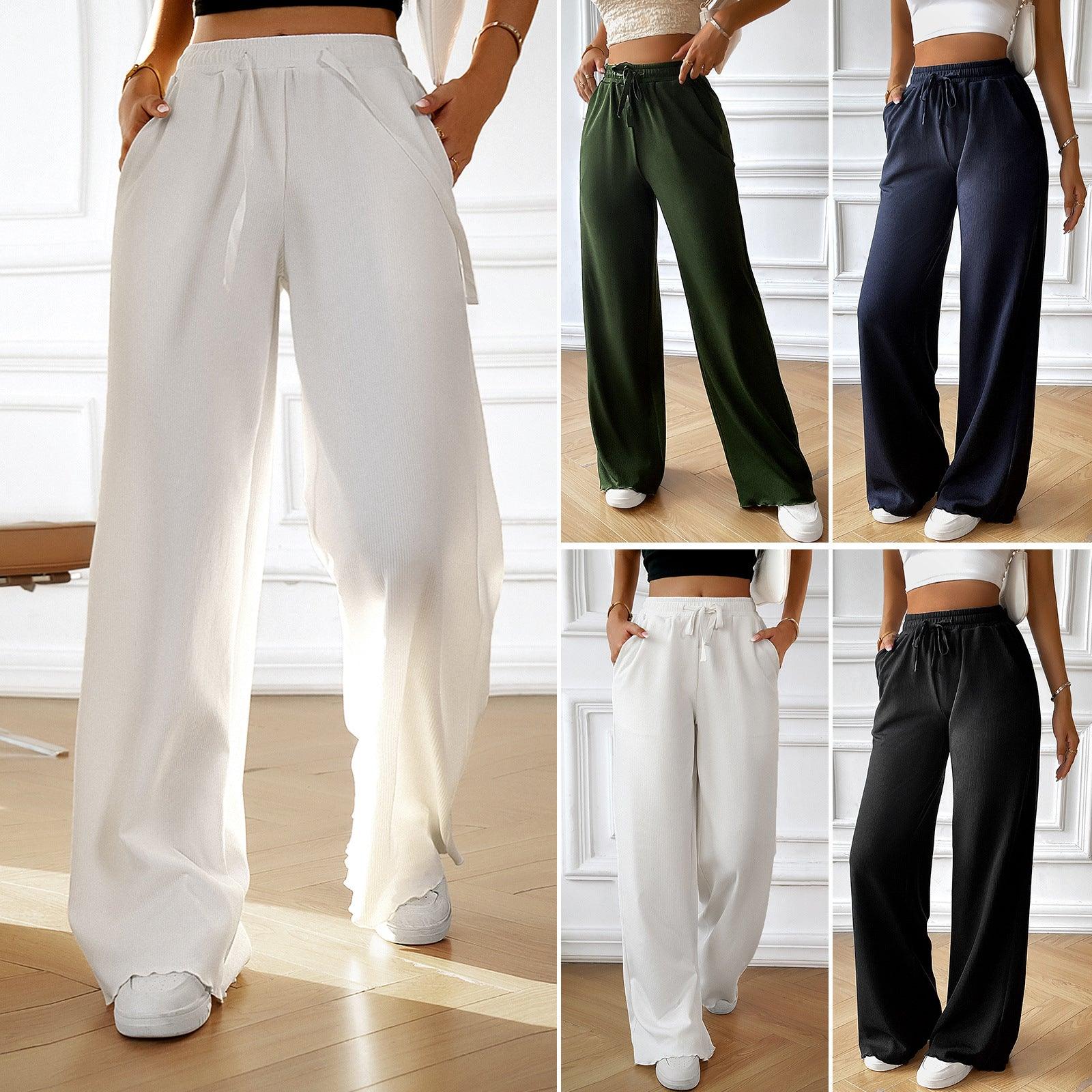 Women's Fashion Loose Casual Solid Color Wide Leg Trousers - Nioor