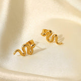 18K Gold Plated Stainless Steel Snake Stud Earrings For Women - Nioor