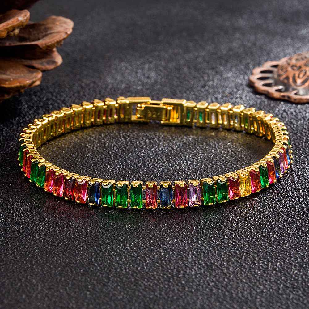 European And American Color Zircon Bracelet Full Diamond Adjustable Crystal Tennis