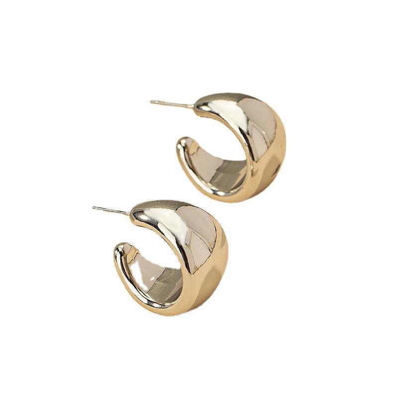 European And American Style Simple Fashion Metal Wide Surface C- Shaped Earrings - Nioor