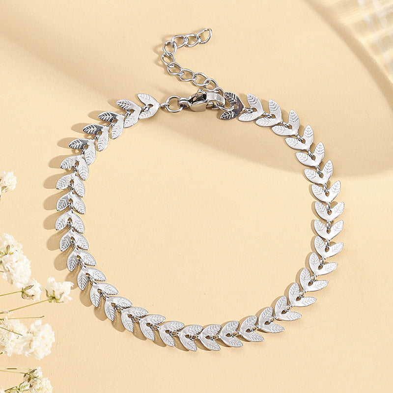 Stainless Steel Simple Fashion Leaf Wheat Bracelet