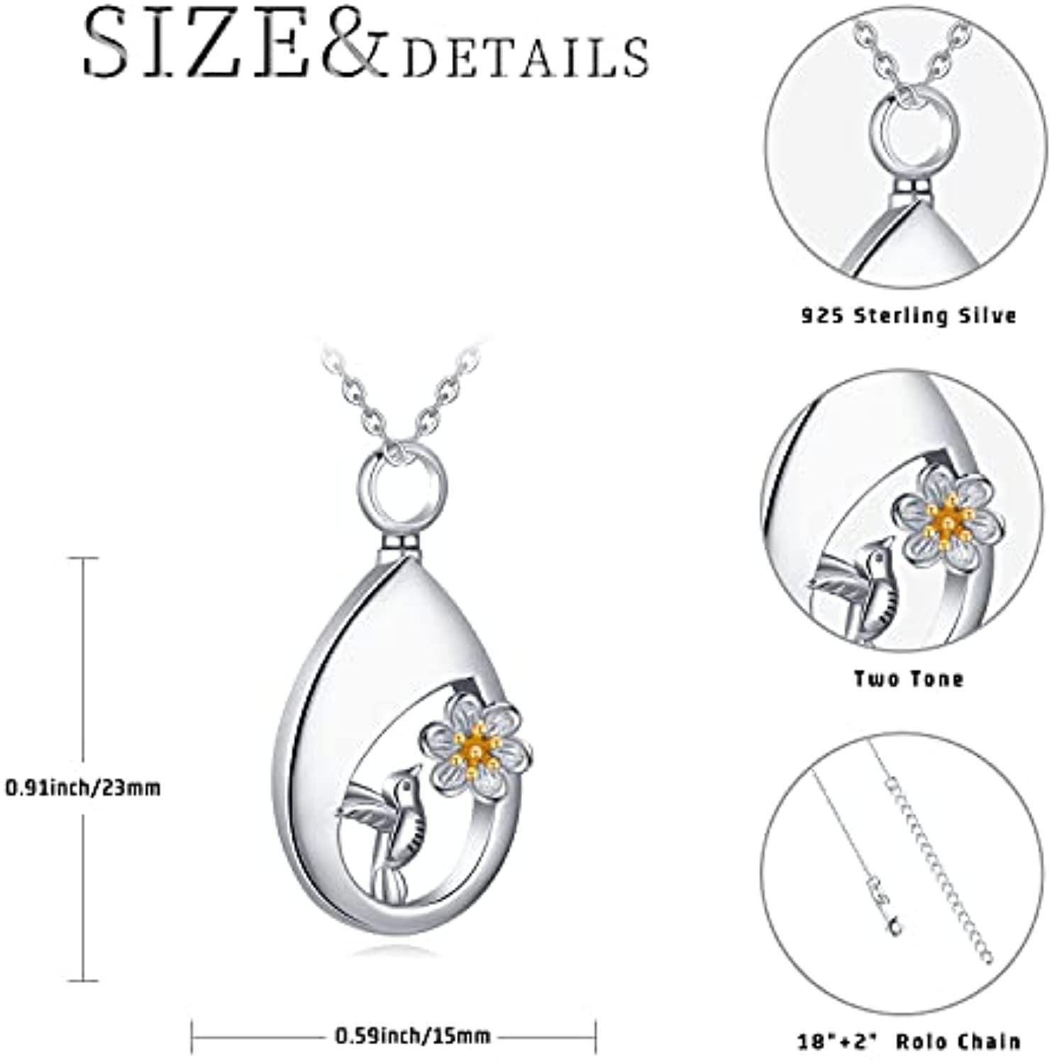 Cremation for Ashes Hummingbird Urn Necklace Teardrop Urn Pendant in Sterling Silver - Nioor