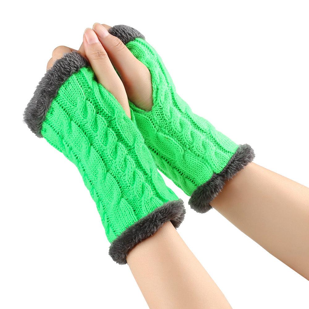 Winter Plush Gloves Twist Knitted Fingerless Fleece Gloves Women Warm Thickened Woolen Gloves - Nioor