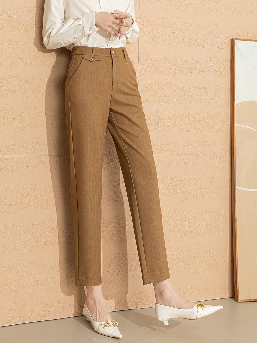 Women's Fashionable High Waist Straight Drape Nine-Point Pants - Nioor