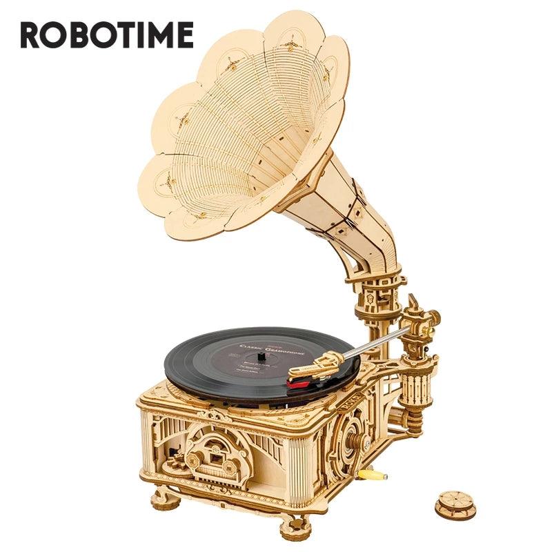 Robotime ROKR DIY Hand Crank Classic Gramophone Wooden Puzzle Model Building Kits Assembly Toy Gift For Children LKB01 - Nioor