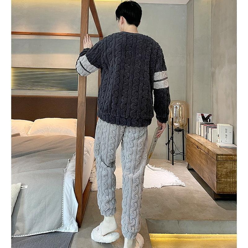 Flannel Thermal Pajamas Men's Autumn And Winter Jacquard - Nioor