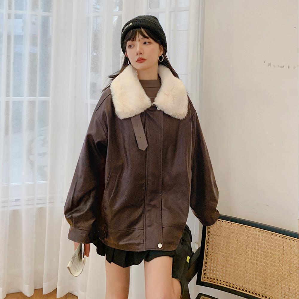 Autumn And Winter Lamb Wool Short Plus Velvet Thick Coat - Nioor