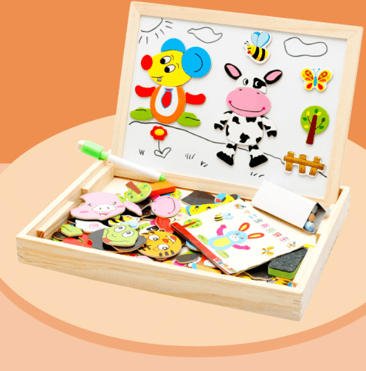 Wooden Magnetic Puzzle Toys Children 3D Puzzle Box Figure Animals Circus Writing Drawing Board Learning Education Toys For Kids - Nioor