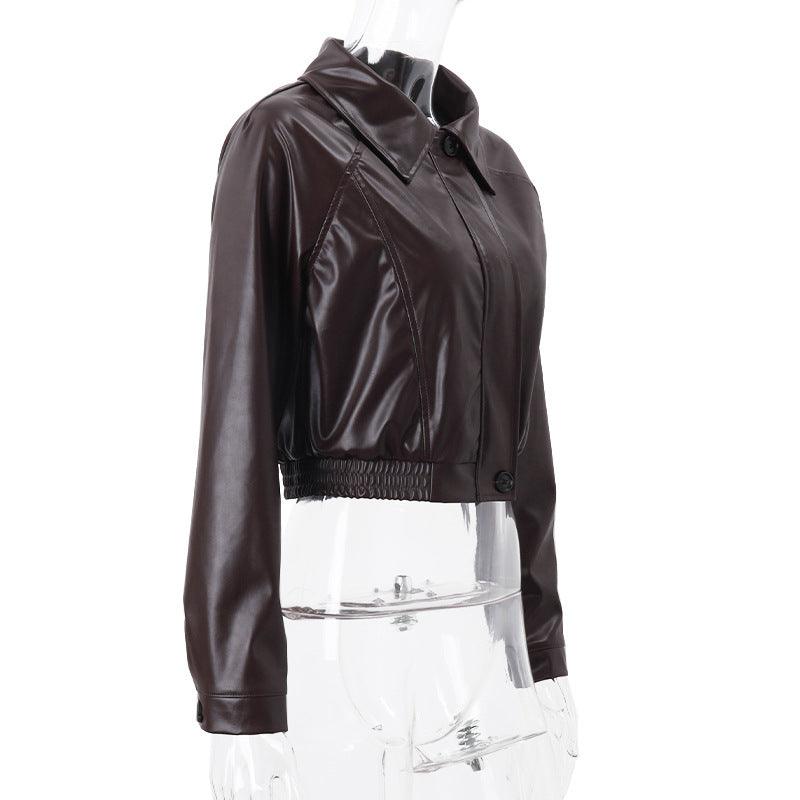 Elegant Retro Zipper PU Leather American Casual Jacket Coat - Nioor