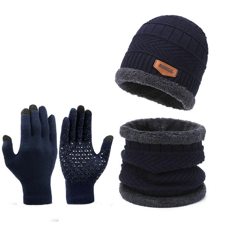 Men's Winter Scarf Gloves Three-piece Set Fleece-lined Warm Knitted Hat - Nioor