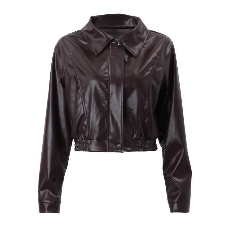 Elegant Retro Zipper PU Leather American Casual Jacket Coat - Nioor