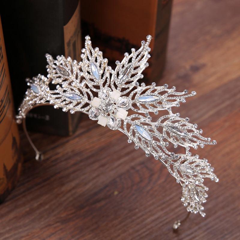 Exquisite Bridal Headband Headdress Handmade Rhinestone Leaf Bridal Crown - Nioor