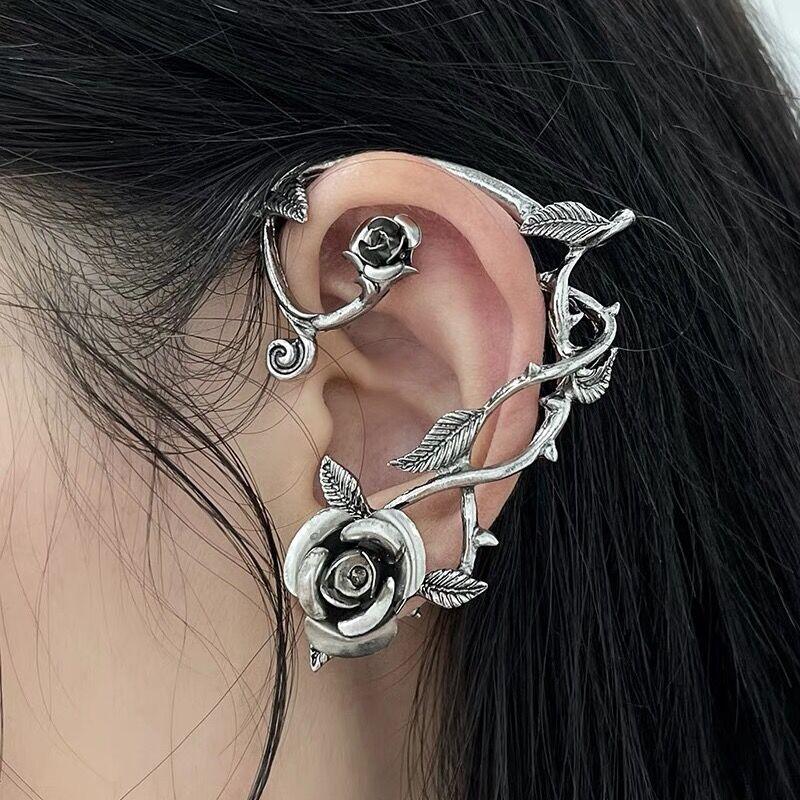 Metal Rose Earrings With Wrapped Ears - Nioor