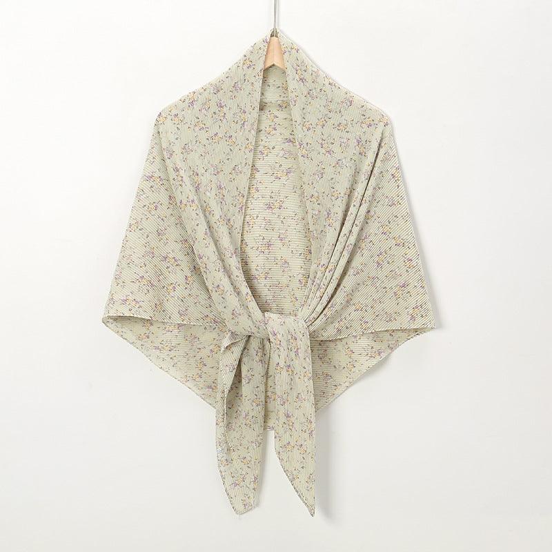 Pearl Chiffon Printed Square Scarf Pleated Scarf - Nioor