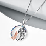 Sterling Silver Girl and Dragon Queen Princess Stroking Necklace Jewelry - Nioor