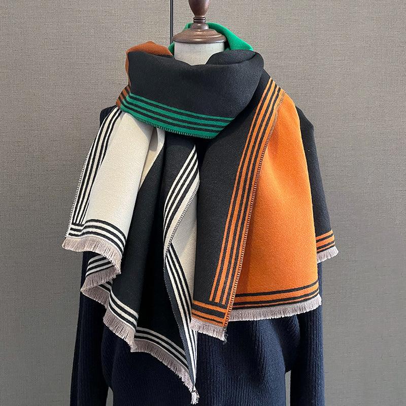 Color Matching Fashion Cashmere Thickened Scarf For Women Winter - Nioor