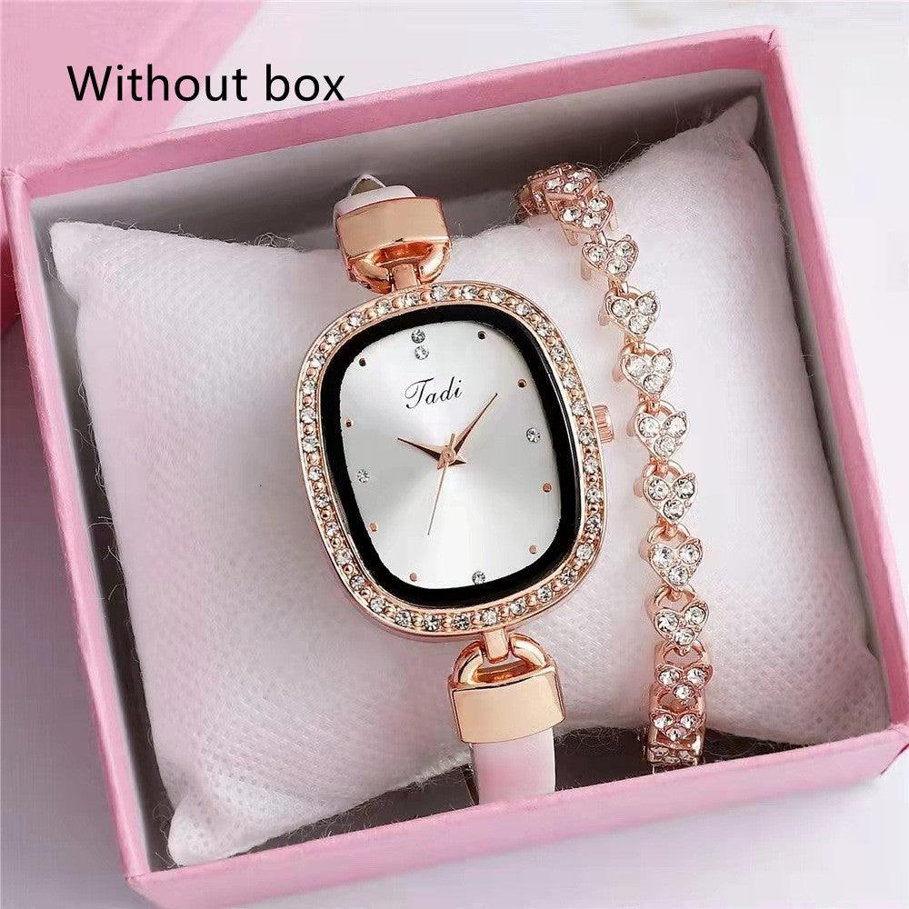 Women's Watch Bracelet Suit Two-piece Women's Quartz Watch Diamond Rhinestone Thin Belt Fashion Watch - Nioor