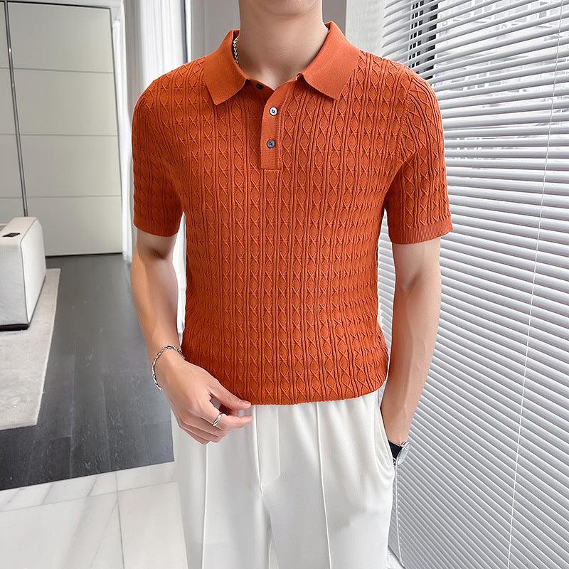 Men's New Young Business Jacquard Knitted Short-sleeved T-shirt - Nioor