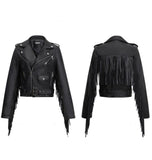 New Women's Tassel Short Slim Leather Jacket Motorcycle - Nioor