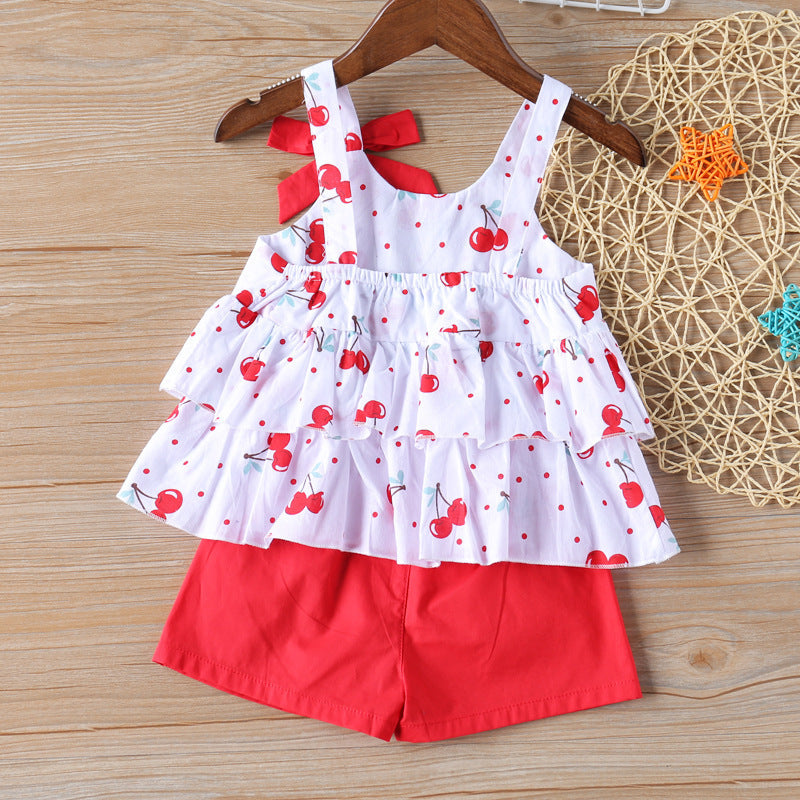 Polka Dot Bowknot Vest T-shirt Top + Shorts 2-piece Set