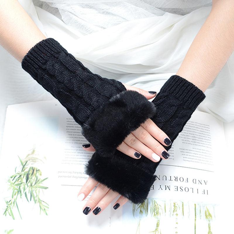 Women's Knitted Half Finger Solid Color Twist Gloves - Nioor