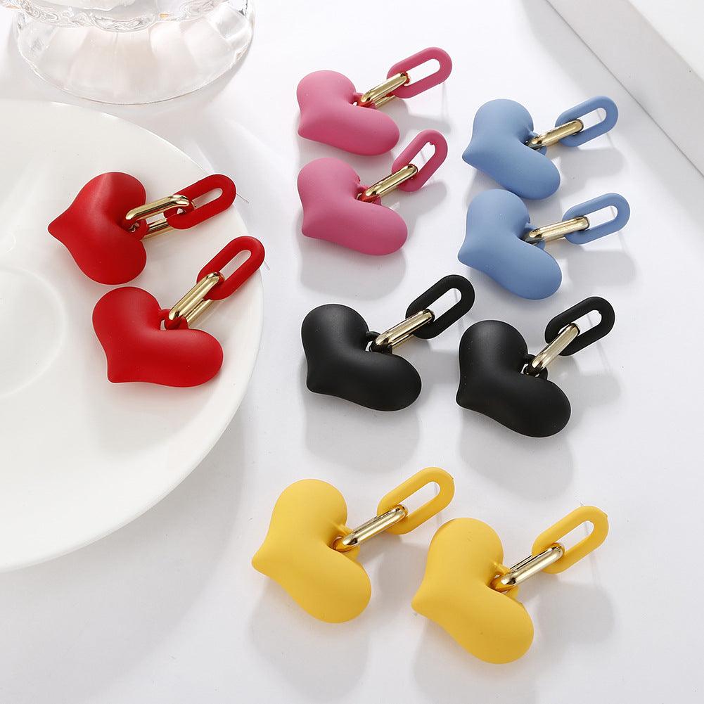 Candy Colored Love Earrings Womens Summer Small Soft Rubber Feel Lacquer - Nioor