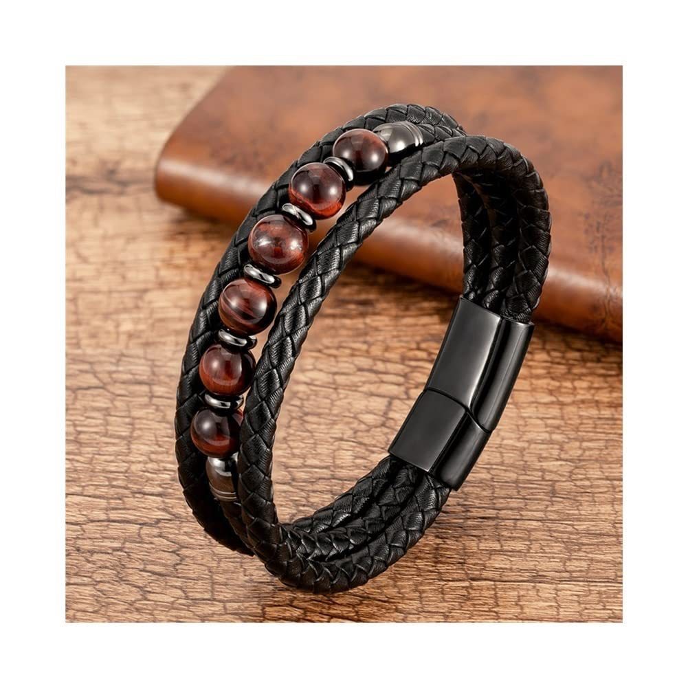 Men's Tigereye Bead Stainless Steel Magnetic Snap Bracelet