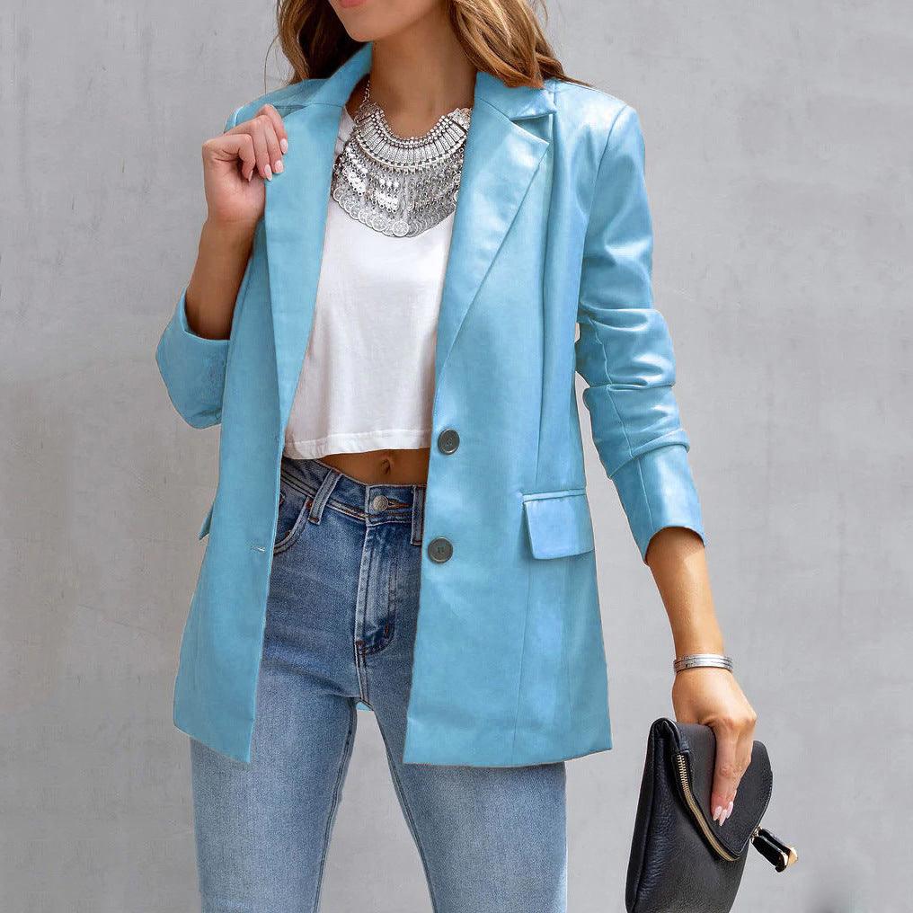 Long Sleeve Button Pu Cardigan Coat For Women - Nioor