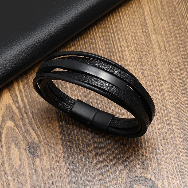 Men's Multi-layer Magnetic Buckle Leather Bracelet Weave Vintage Leather Bracelet