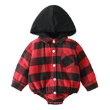 Baby Clothing Christmas Baby Plaid Button Hooded Jumpsuit