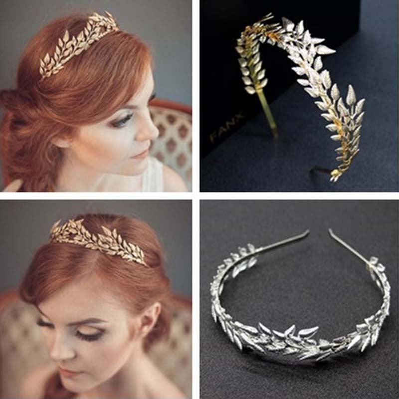 Bridal Golden Leaf Headband Alloy Crown Hair Accessories - Nioor