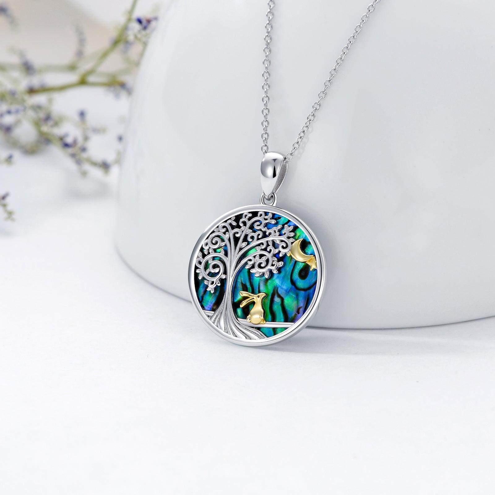 Easter Bunny Necklace Bunny Abalone Pendant Sterling Silver Easter Jewelry Gifts for Women Girls - Nioor