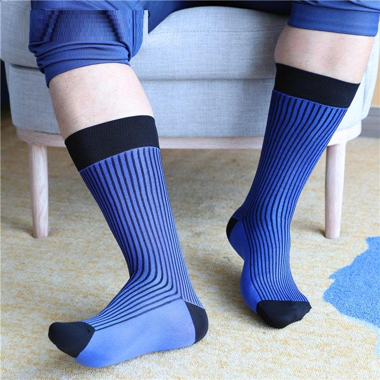 Autumn And Winter Black And Blue Striped Mid-calf Business Men Socks - Nioor