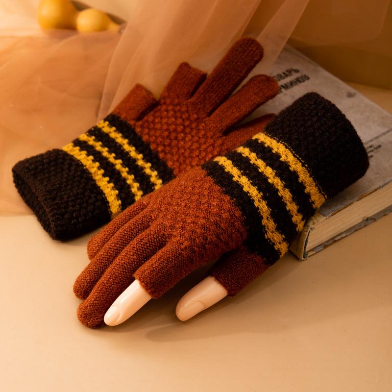 Fleece-lined Knitting Wool Cold-proof Gloves - Nioor