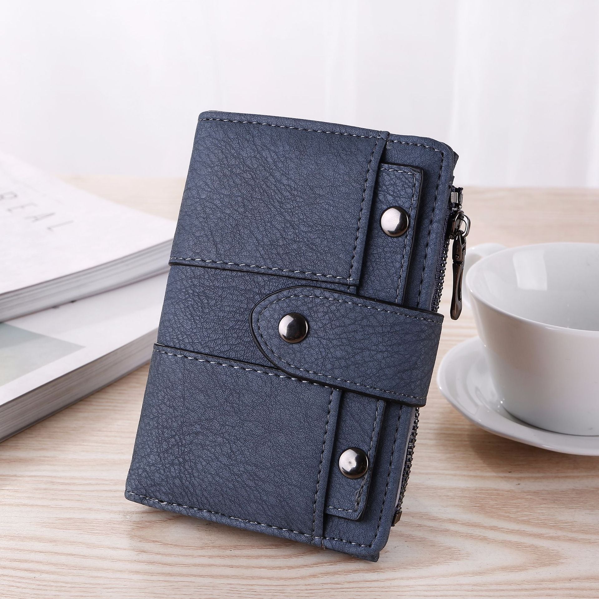 Women's Short Retro Frosted Three-fold Wallet