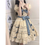 French Lolita Princess Dress Western Style Puff Sleeve Stitching Lace - Nioor