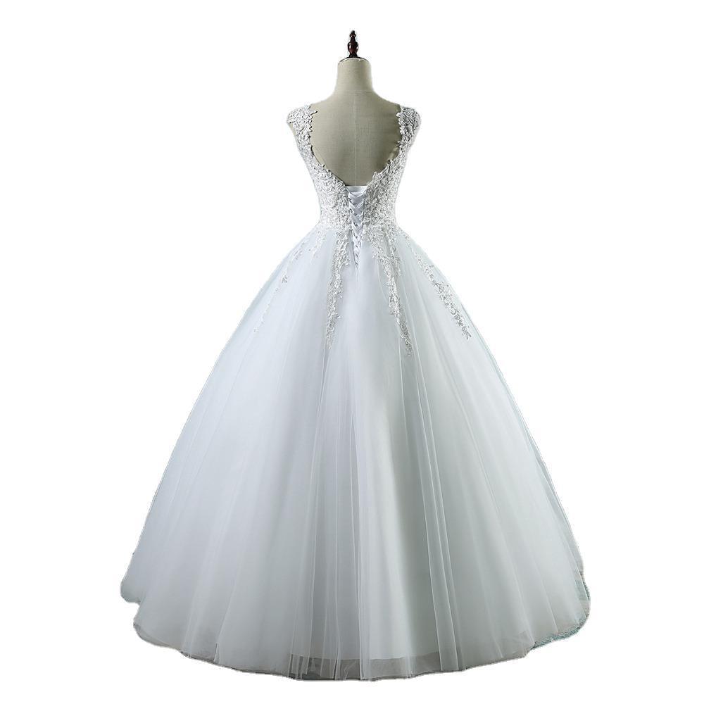 High Waist Wedding Dress With Deep V-neck - Nioor