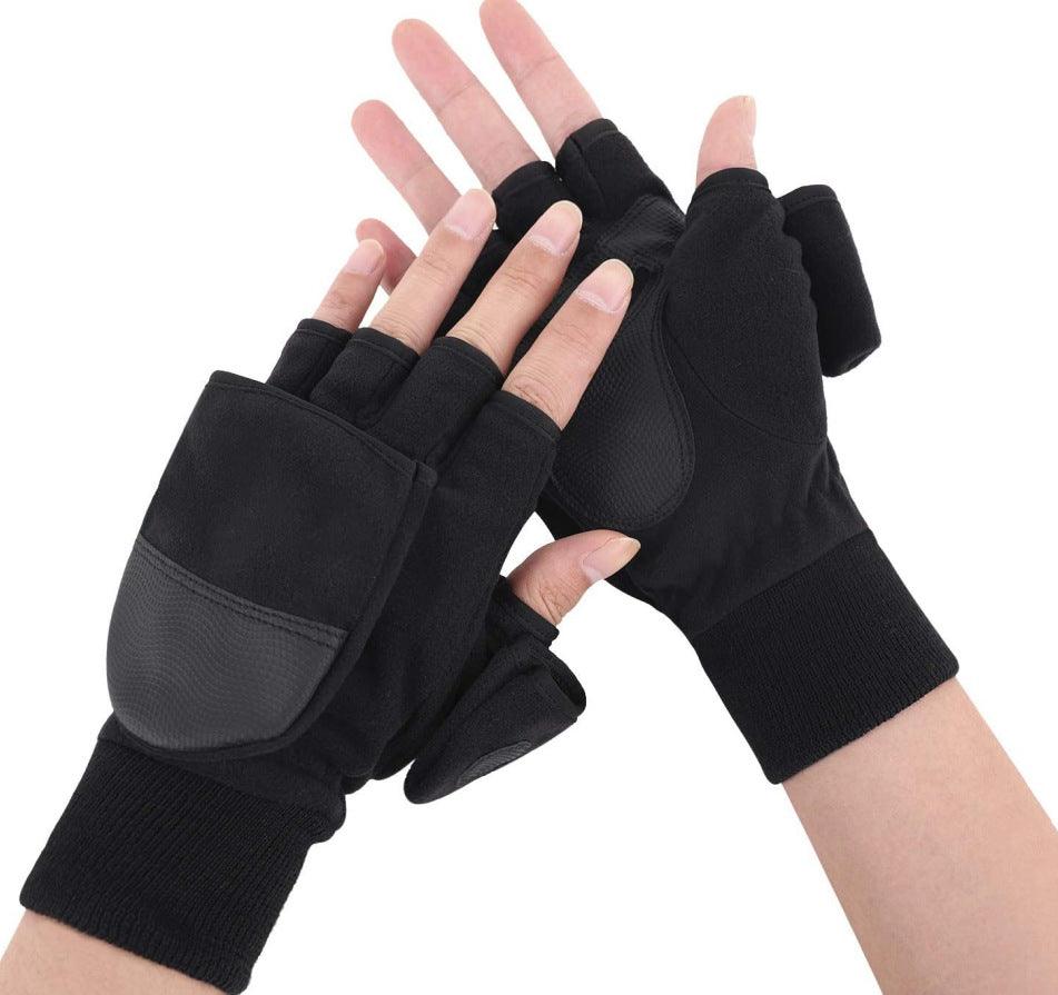 Warm Half Finger Clamshell Sports Riding Touch Screen Non-slip Polar Fleece Gloves - Nioor