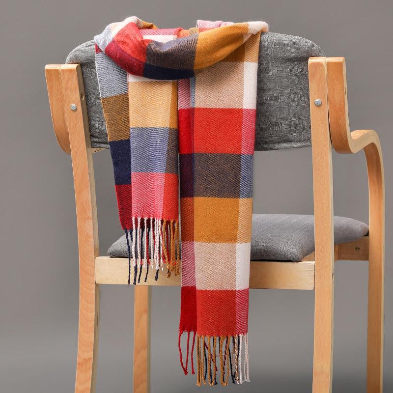 British Plaid Imitation Cashmere Tassels Couple Parent-child Men's Scarf - Nioor